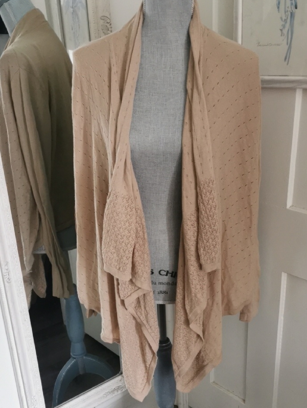 Womens Beachy Boho Open Knit Cardigan Pointelle Knit Pattern. L